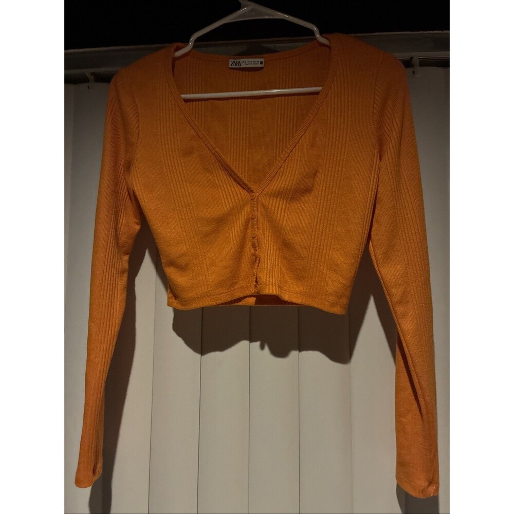 Zara Orange Cropped Long-sleeved Top-size Small / Excellent Condition